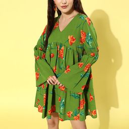 Kassually Women Gorgeous Green Floral Dress-image-4