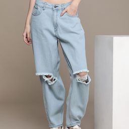 Moda Rapido Women Pure Cotton Straight Fit Slash Knee Jeans-picture-20