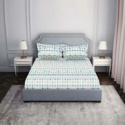 Spaces Essentials AW24 138 Turquoise Blue Viscose 138 TC Double Bedsheet with 2 Pillow Covers-image-79