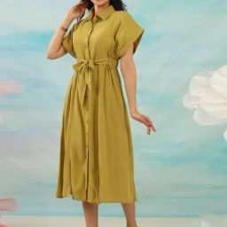 Autumnlane Green Cotton Comfort Fit Solid Dress-image-52