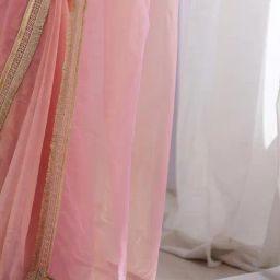 Saree Mall Pink Net Embellished Saree with Blouse Piece image 5