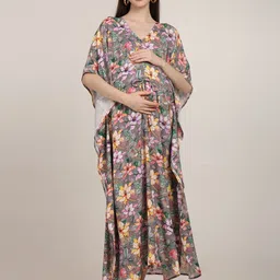 CRAFTBAZAR Floral Print Slit Sleeve Maternity Kaftan Maxi Dress-image-75