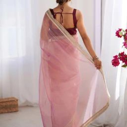 Saree Mall Pink Net Embellished Saree with Blouse Piece image 2