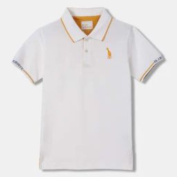 Blue Giraffe Boys White Cotton Solid Polo T-shirt-picture-13