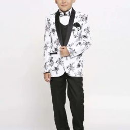 Kids Island Boys Black & White Printed Full Sleeves Suit Set-image-96