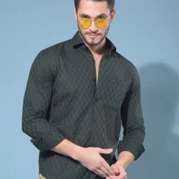 Crimsoune Club Green Cotton Slim Fit Printed Shirt-image-39