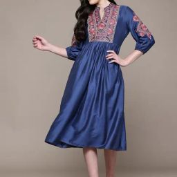 AARKE RITU KUMAR Blue Sandro Solid Long Dress-image-65