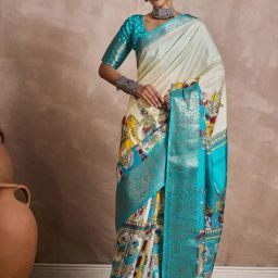 Saree Mall Off White Silk Self Saree with Blouse Piece-image-25