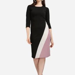 PURVAJA Lavender & Black Knitted Color-Block A Line Dress-picture-12