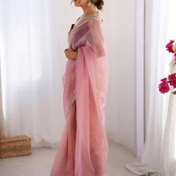 Saree Mall Pink Net Embellished Saree with Blouse Piece image 3