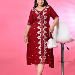 PrettyPlus by Desinoor.com Plus Size Embroidered A-Line Midi Dress-image-97