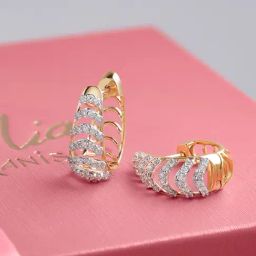 Mia by Tanishq Chevron Shine 18k Gold & Diamond Hoop Earrings for Women-image-20