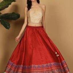 Kaanchie Nanggia Maroon Silk Skirt-image-2