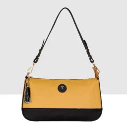 Esbeda Yellow & Black Color Block Medium Shoulder Handbag-image-2