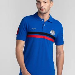 Giordano Royal Blue Slim Fit Striped Polo T-Shirt-image-48