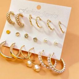 TheVineGirl Gold-Plated Alloy Pearls Hoop Earrings-image-47