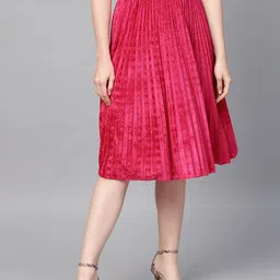SASSAFRAS Fuchsia Pink Accordion Pleated Velvet Finish Flared Skirt-32