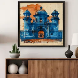 999Store Blue & Orange Canvas Architectural Blueprint Wall Art-image-8