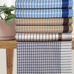 Athom Living Blue & Brown 6 Pieces Checked Cotton 210 GSM Bath Towels-image-52