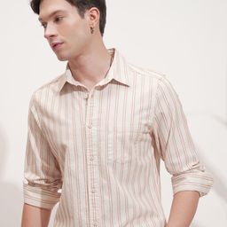 HIGHLANDER Striped Spread Collar Long Sleeves Slim Fit Cotton Casual Shirt-image-70