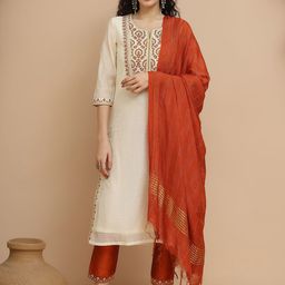 Tulsattva Women Floral Yoke Design Thread Work Kurta with Trousers & Dupatta-image-53