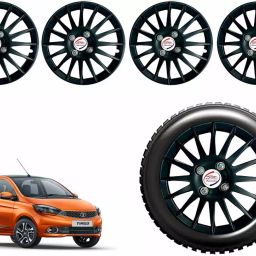 Auto Pearl CBK49 R14  355.6 mm(14 Inch) Press Type Wheel Hubcap with Retention Ring Glossy Black Wheel Cover for Tata Tiago 1.05 Revotorq XT (Set of 4)-image-82