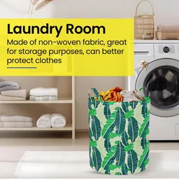 WonderStand Green & White Forest Printed Round Collapsible Laundry Bag With Handles image 2