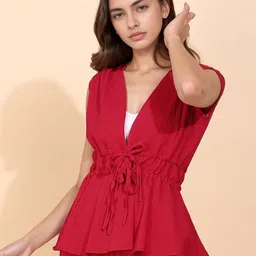 all about you Women V-Neck Sleeveless Tie-Ups Peplum Top-picture-15