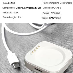 zitel Zitel® Charger Compatible with OnePlus Watch 2 / 2R - Magnetic Charger Dock USB Cable - White image 4