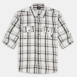 CAVIO Boys Tartan Checks Checked Spread Collar Roll-Up Sleeves Comfort Cotton Shirt-image-9