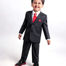 Babyhug Full Sleeves Party Suit With Bow Solid - Black-picture-1