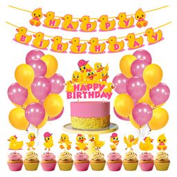 Zyozi  Baby Duck Theme Birthday Party Supplies and Decorations  Baby Duck Pink and Yellow - Pack of 37-image-83
