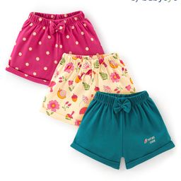 Babyoye Eco Conscious 100% Cotton Shorts Floral Printed Pack of 3 - Pink & Teal Blue-image-69