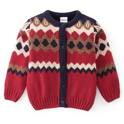 Babyhug Knitted Full Sleeves Sweater Set With Intarsia Design - Navy Blue & Red-image-47