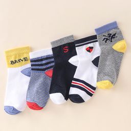 Spenta Cotton Blend Knit Ankle Socks Stripes & Text Design Pack Of 5 (Color May Vary)-image-61