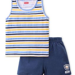 Babyhug 100% Cotton Sleeveless Striped Sando & Solid Shorts Set - Navy Blue-image-35