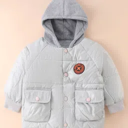 Kookie Kids Full Sleeves Padded Hooded Solid Colour Jacket With Patch Detailing - Silver-picture-34