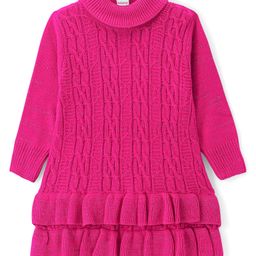 Babyhug Knitted Full Sleeves Pullover Sweater With Crochet Design & Frill Detailing - Fuchsia-image-91