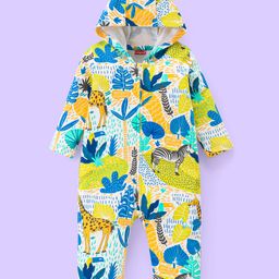 Babyhug 100% Cotton Full Sleeves Hooded Romper Animal Print - Green-image-45