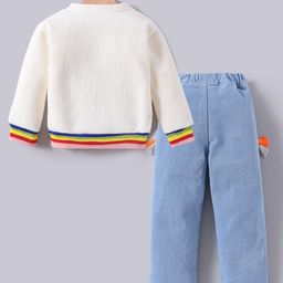 Kookie Kids Full Sleeves Winter T-Shirt & Jeans Set with Rainbow Theme Print - White-image-20