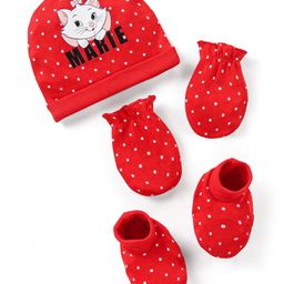 Babyhug Disney Interlock Knit Cap Mittens & Booties  with Aristocats Marie Graphics -Red-image-47