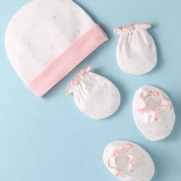 Ben Benny Interlock Knit Cap Mittens And Booties Set with Hearts Print White - Diameter 10 cm-16