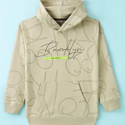Doreme Terry Knit Full Sleeves Text Printed Hooded Sweatshirt - Olive Green-image-80
