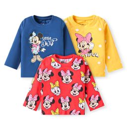 Babyhug Disney Cotton Knit Full Sleeves T-Shirts with Minnie Mouse Graphics Pack of 3 - Blue Yellow & Red-image-13