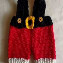 Knits & Knots Buckle & Belt Designed Handmade Dungaree - Red & Black-image-6