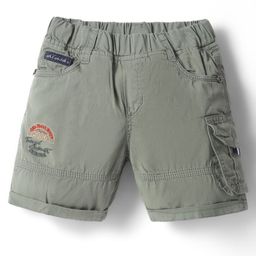 Olio Kids Cotton Knit Above Knee Length Shorts with Text Embroidery - Olive Green-picture-11