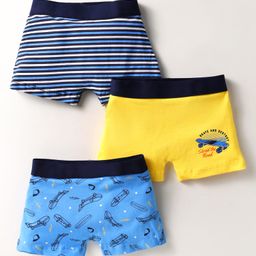 Bodycare Cotton Knit Boxers With Stripes & Skateboard Print Pack Of 3 - Yellow Blue & Black-image-3