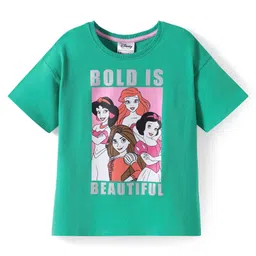 HoneyHap Disney Terry Knit Half Sleeves Drop Shoulder T-Shirt With Elsa And Friends Graphic - Green-picture-33
