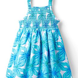 Babyhug Woven Sleeveless Frock With Smock Detailing & Floral Print - Light Blue-image-59