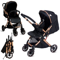Infantso GlideX Baby stroller / Pram for new born, kids with Safety Harness Belt, Large Storage Basket, Reversible Handle, Folding with one hand, Shock Absorption Wheels, Lightweight Baby Stroller for 0 to 3 Years (Golden Black)-25